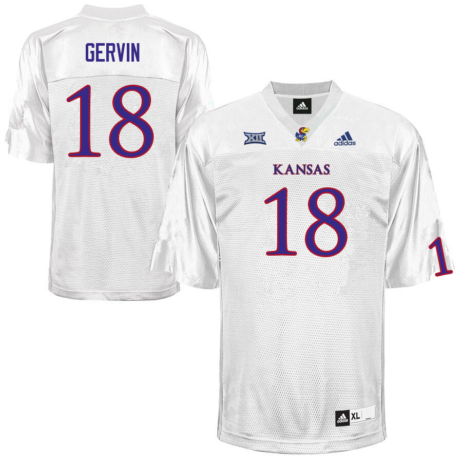 Men #18 Kalon Gervin Kansas Jayhawks College Football Jerseys Sale-White
